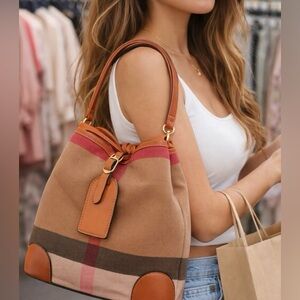 Stylish NEW Bucket Bag Tan and Pink Women's Purse